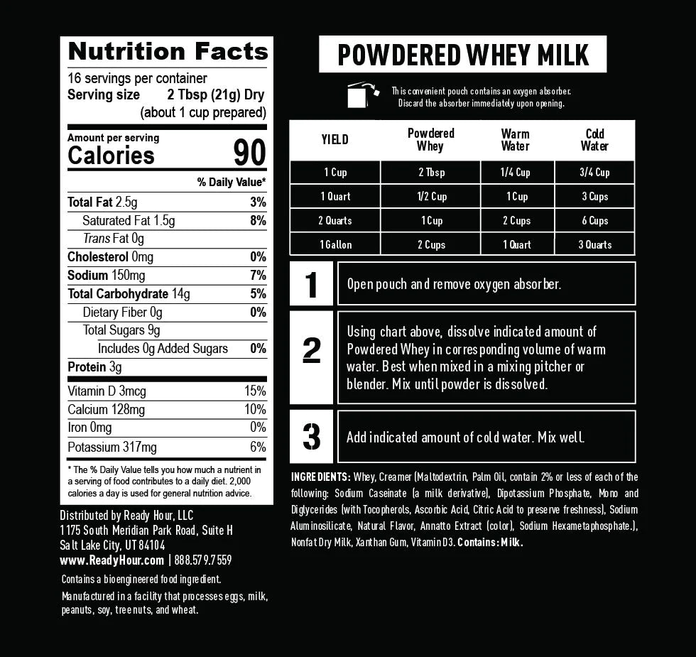 ready hour powdered milk nutritional information and directions 