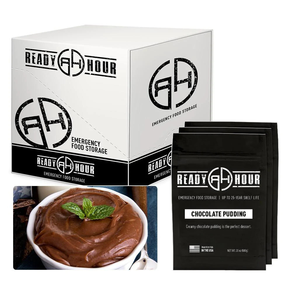 ready hour chocolate pudding case pack individual pack black pudding in white dish with garnish on top