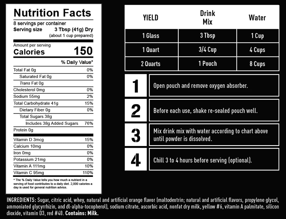 ready hour orange energy drink mix nutritional information and directions 