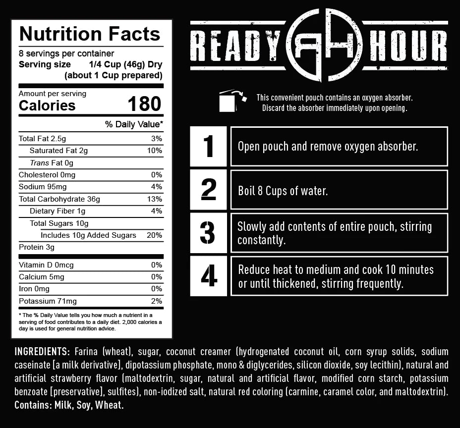 ready hour strawberry flavored creamy wheat nutritional information and directions 