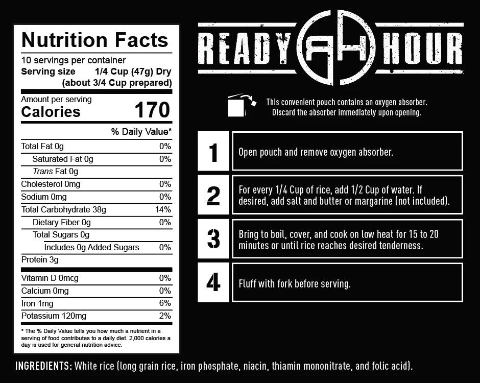 ready hour long grain white rice nutritional information and directions
