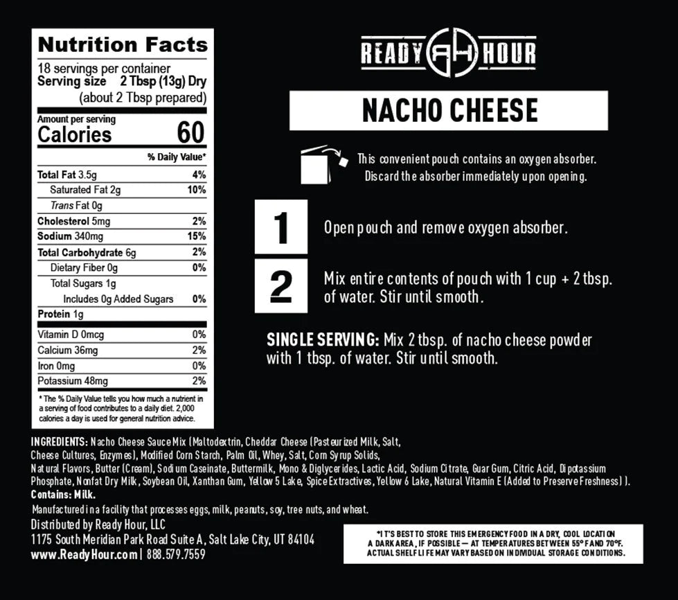 ready hour nacho cheese sauce in black packaging with nutritional information 
