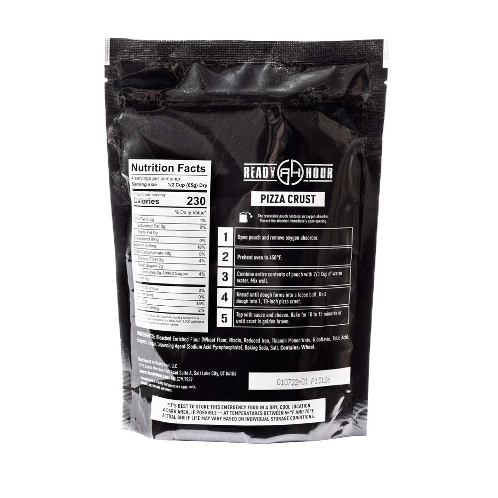 ready hour pizza crust black packaging back with nutritional information 