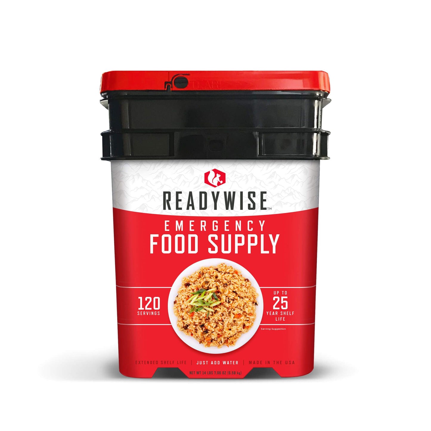 ReadyWise 120 Serving Emergency Food Supply displayed on a white background