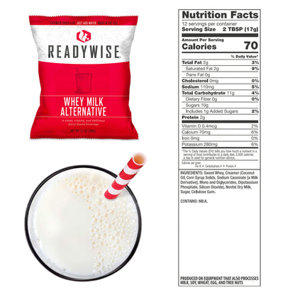 readywise emergency food supply 52 serving prepper pack food bucket whey milk alternative nutritional information