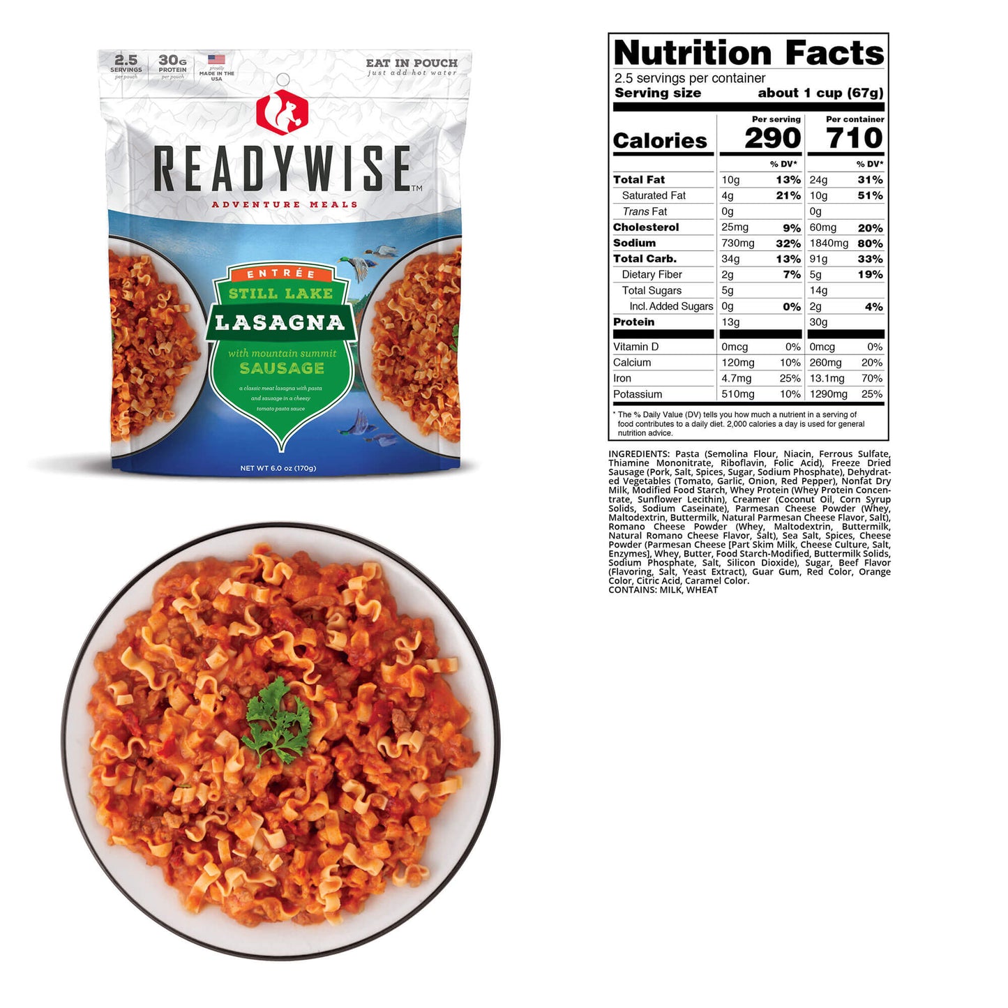 readywise adventure meals 3 day adventure kit with dry bag lasagna nutritional information 