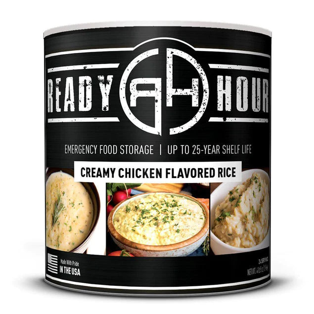 ready hour #10 can creamy chicken flavored rice black featuring product in three different bowls