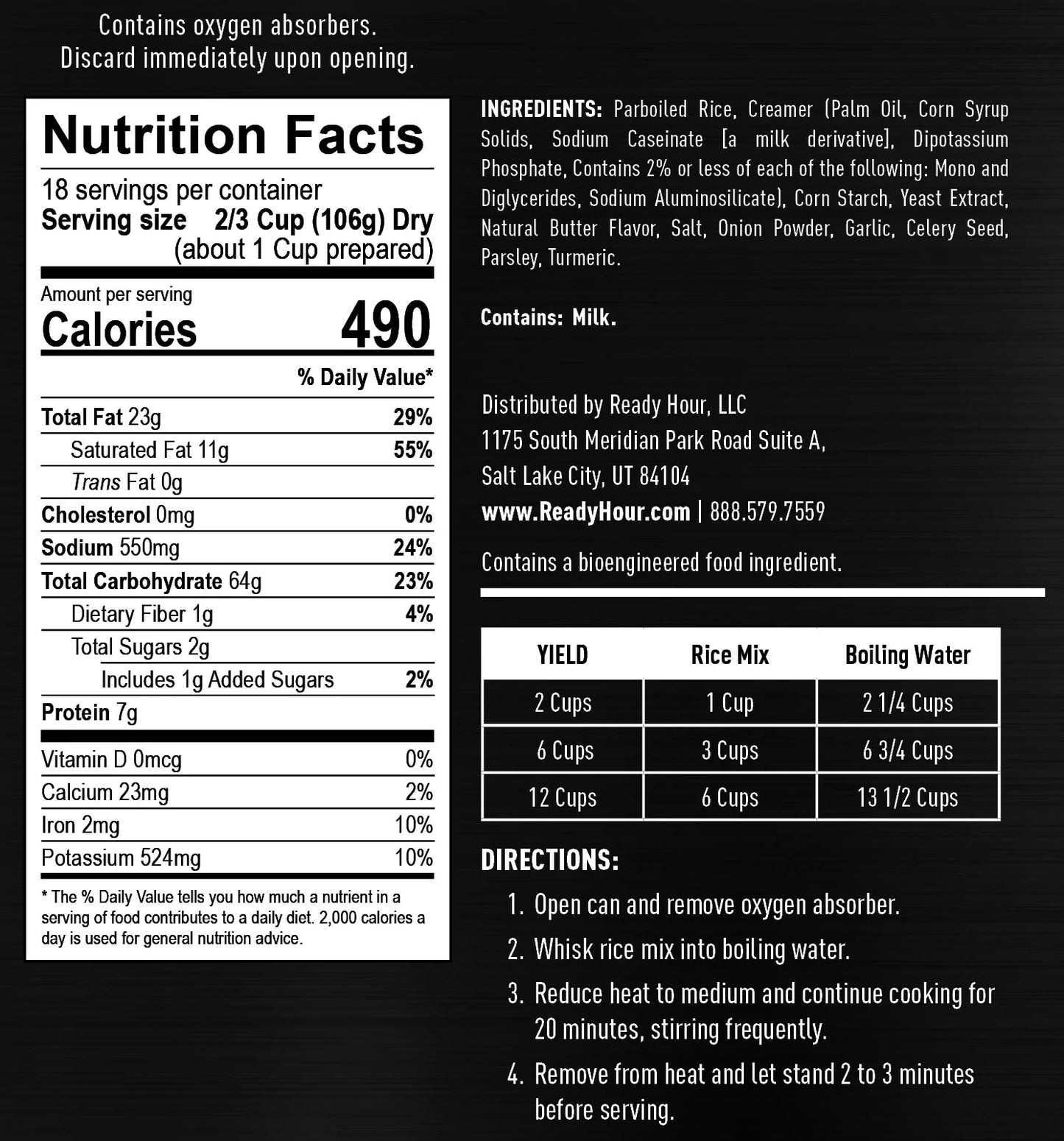 ready hour creamy chicken flavored rice nutritional information and directions 