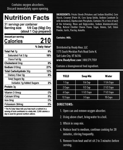 ready hour #10 can potato cheddar soup nutritional information and directions 