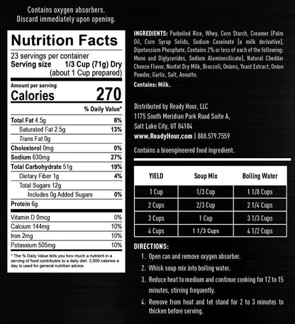 ready hour #10 can cheesy broccoli soup nutritional information and directions 