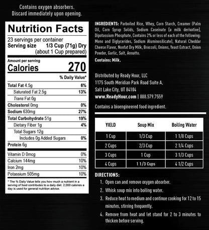 ready hour #10 can cheesy broccoli soup nutritional information and directions 