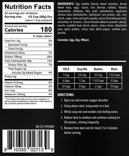 ready hour #10 can chicken flavored noodle soup nutritional information and directions 