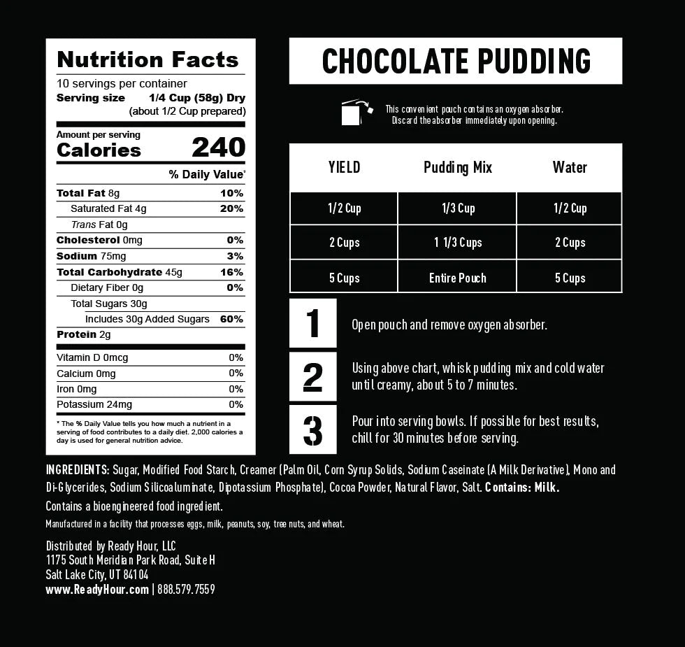 ready hour chocolate pudding nutritional information and directions 