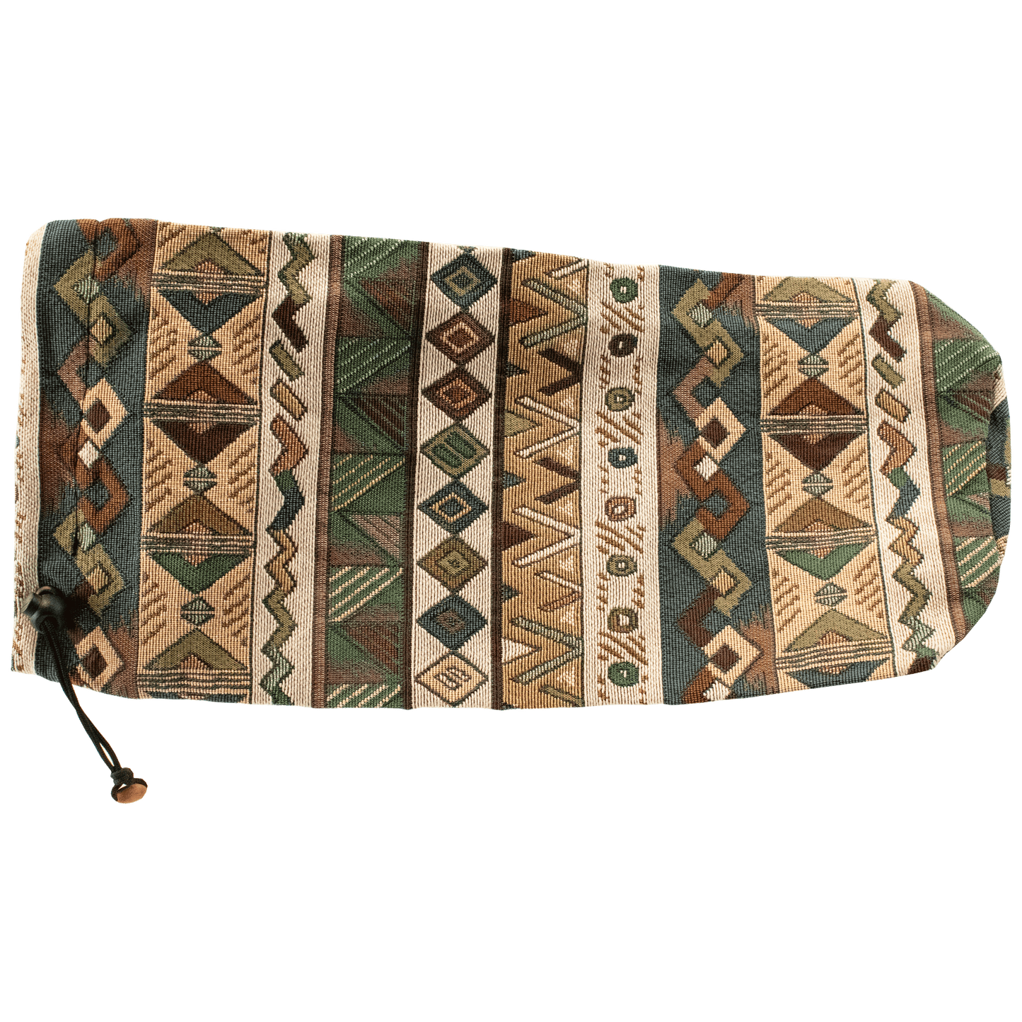 17 Inch Shofar Bag with earthy toned Tribal pattern and black drawstring