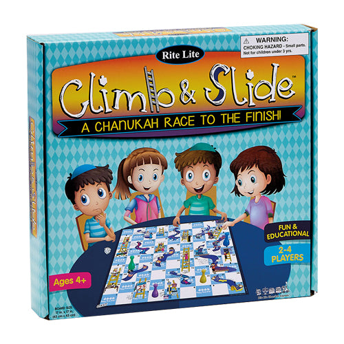 Rite Lite climb and slide chanukah game with four children playing game on cover 