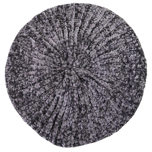 Knitted Chenille Beret - Metal Gray