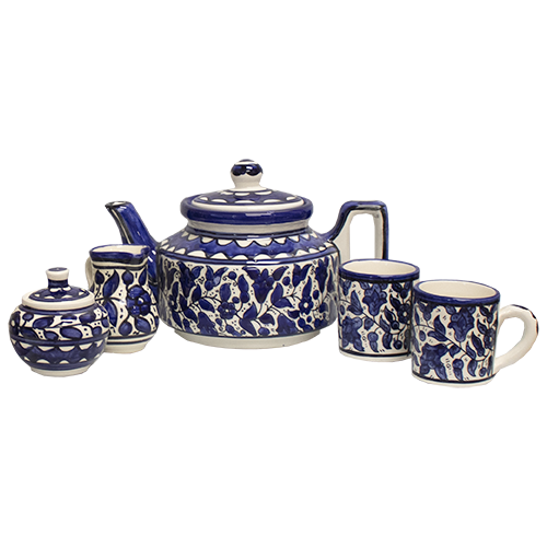 Armenian Ceramic Teapot Set - Blue Floral - L