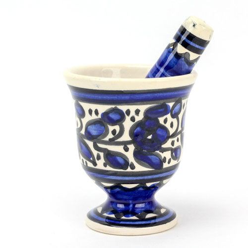 Armenian Floral Ceramic Mortar & Pestle - Blue