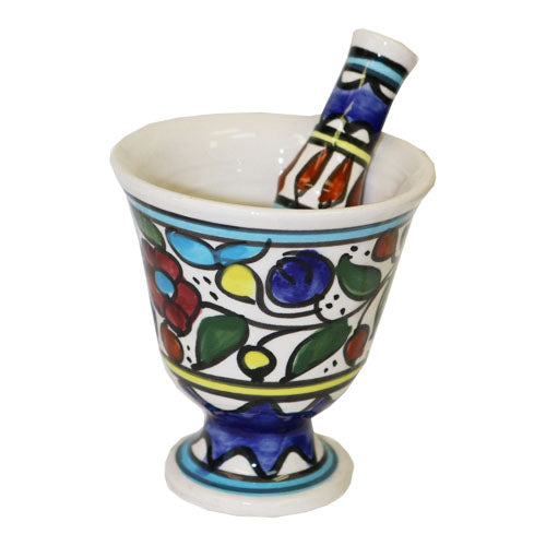 Armenian Ceramic Mortar & Pestle - Multi Color Floral
