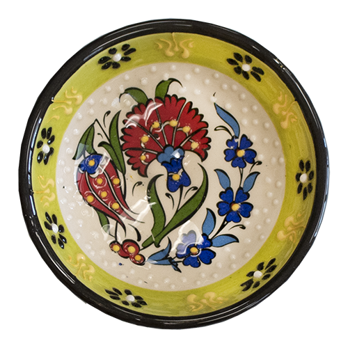 Floral Ceramic Bowl - Yellow/Green