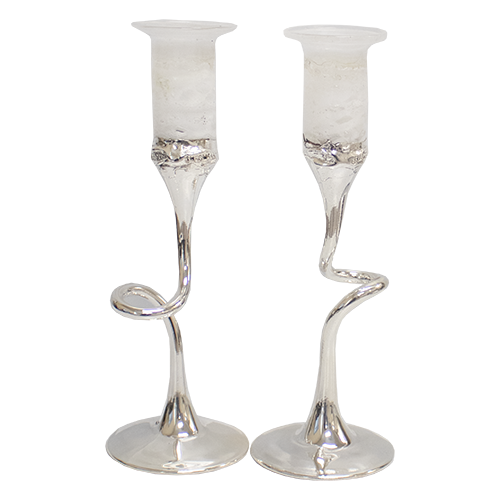 Stained Glass Candlestick Set - Sterling Silver (White)