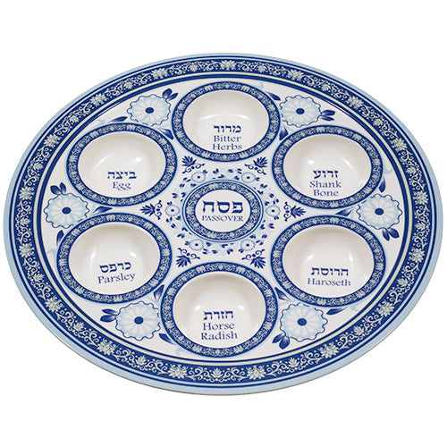 Passover Melamine Seder Plate - Blue Floral