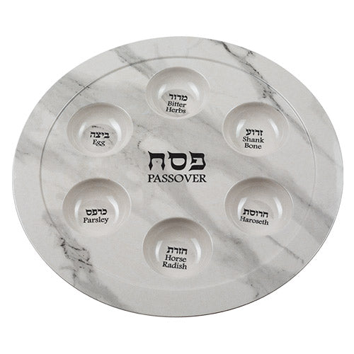 Passover White Marble Melamine Seder Plate