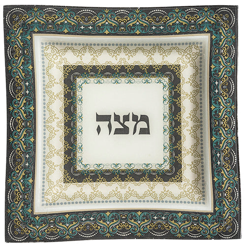 Glass Matzah Plate - Green