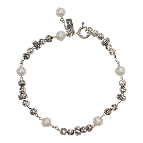 Sterling Silver Beaded Bracelet with Pearls