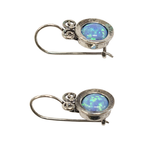 Opal & Silver Round Earrings