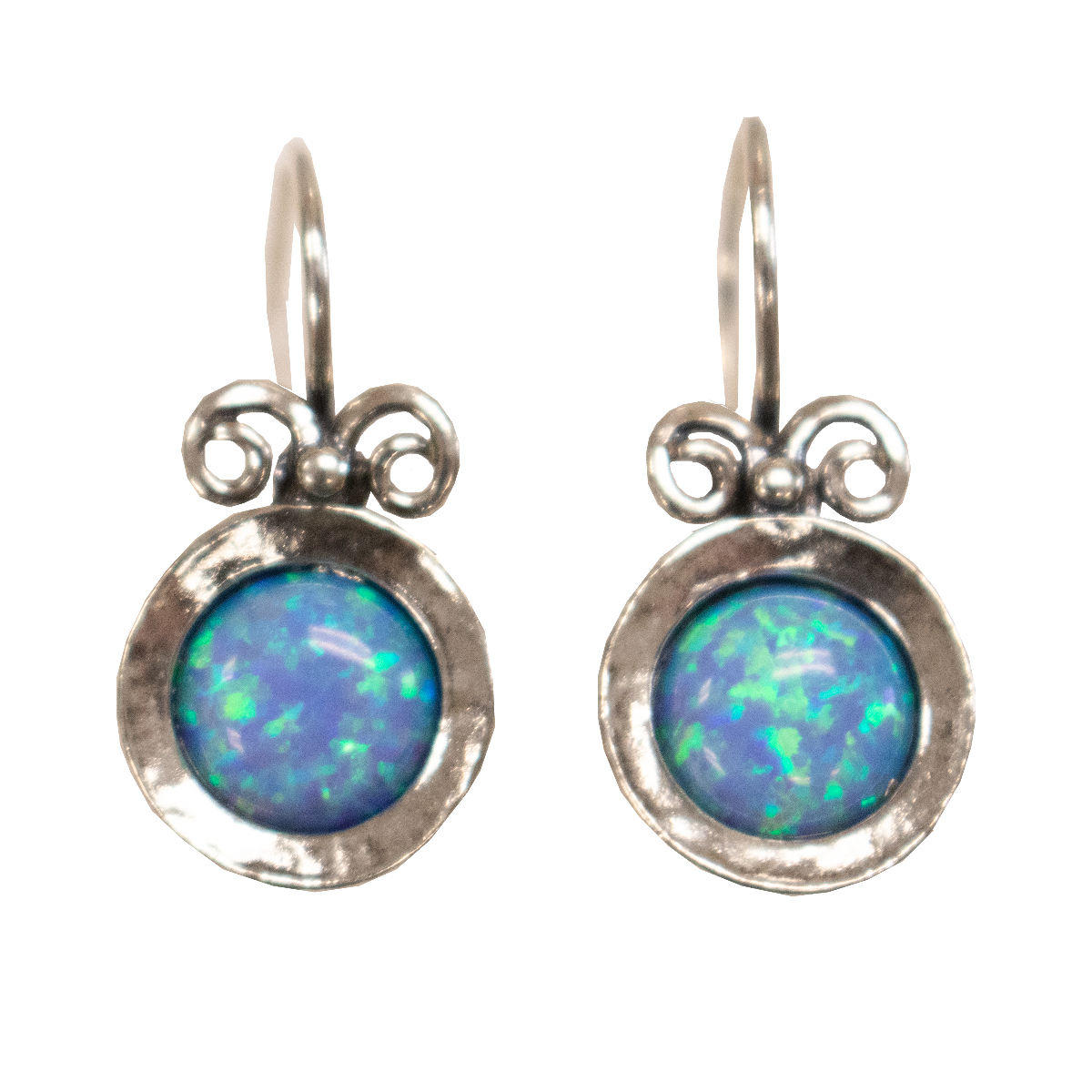Opal & Silver Round Earrings