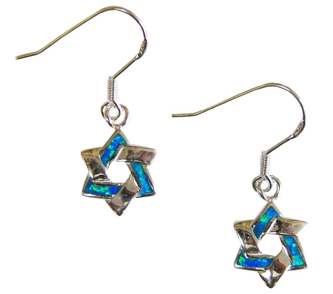 Opal & Silver Interlocking Star of David Earrings