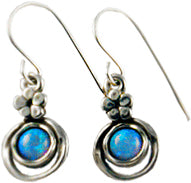 Blue Simulated Opal Dangling Circles Fishhook Earrings Sterling Silver