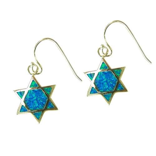 Opal Star of David Dangle Earrings - Blue