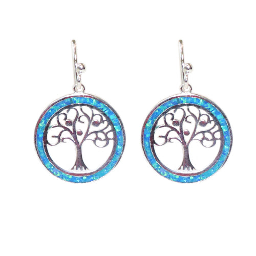 Tree of Life Blue Opal Earrings