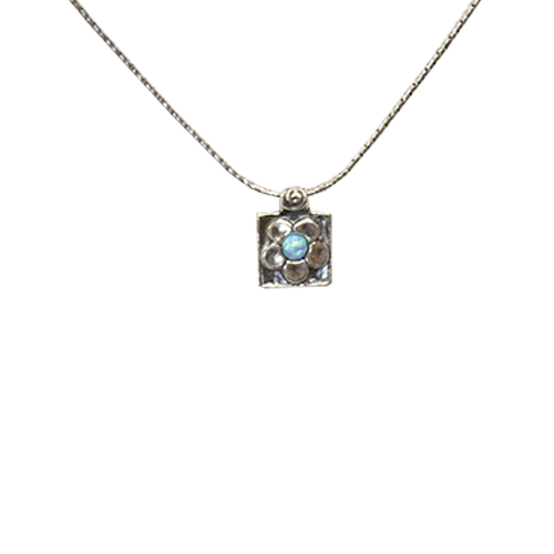 Opal Flower Square Necklace with Box Chain