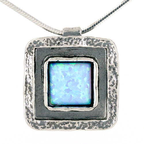 Opal and Sterling Silver Necklace (Square)