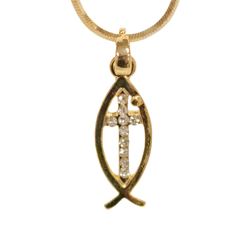 Fish & Cross Necklace - Gold Color