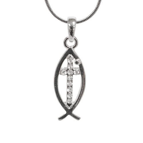 Fish & Cross Necklace - Silver Color