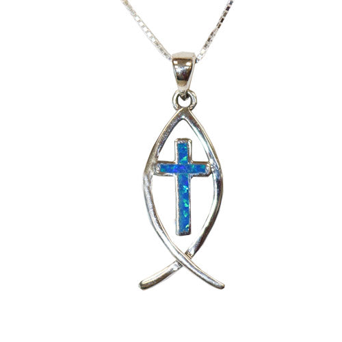 Ichthus with Opal Cross Necklace