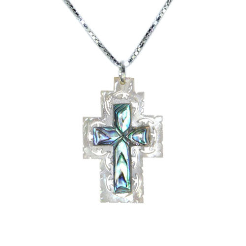 Mother of Pearl & Abalone Cross Necklace