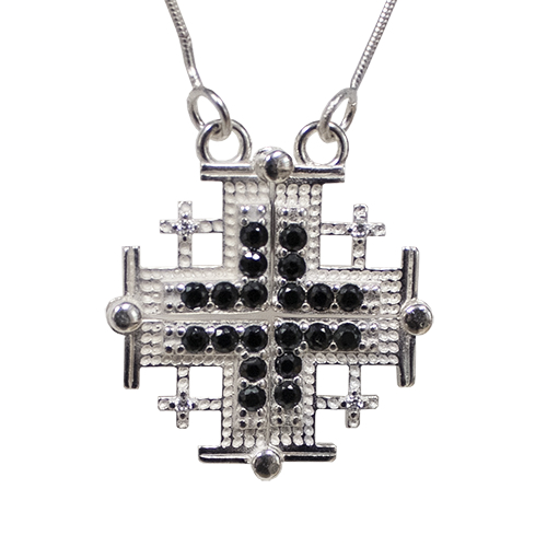 Jerusalem Cross Pull Apart Butterfly Necklace w/Black Onyx Stones