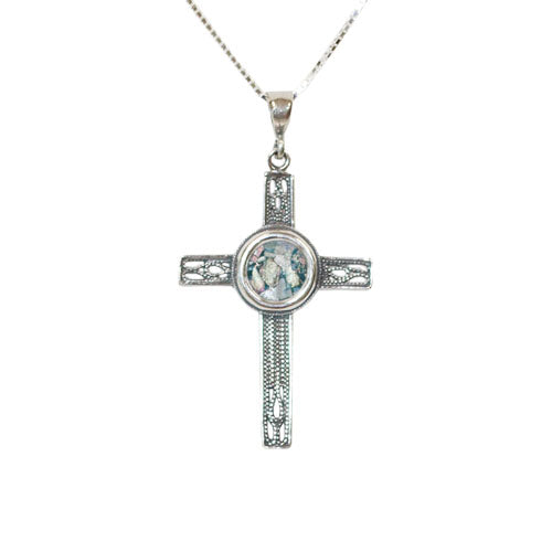 Roman Glass Filigree Cross Necklace