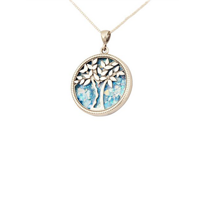 Roman Glass & Sterling Silver Tree of Life Necklace