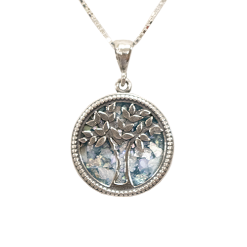 Roman Glass and Sterling Silver Tree of Life Necklace