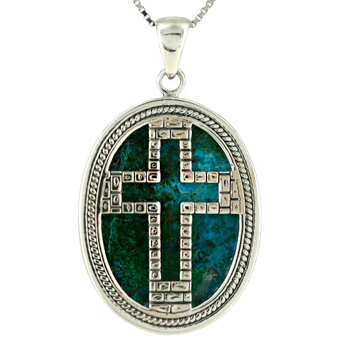 Eilat Stone Oval Cross Necklace (Reversible)