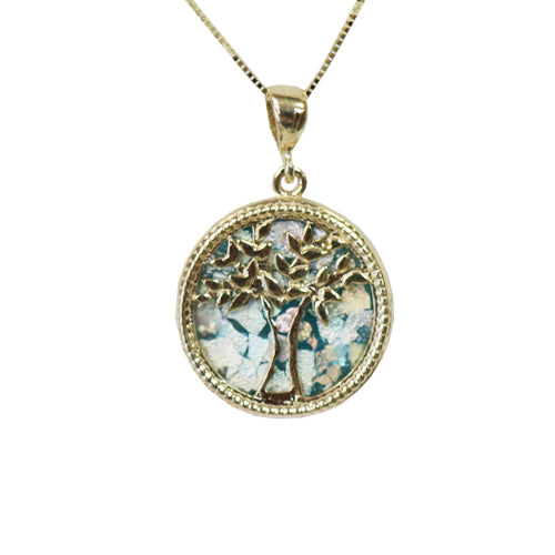 Roman Glass Tree of Life Necklace - 14k Gold