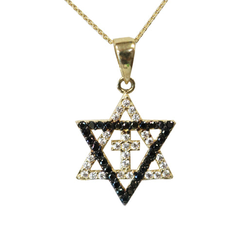 Star of David with Cross Necklace - 14k Gold
