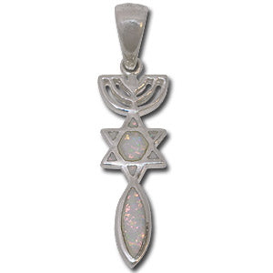 Sterling Silver 2 Sided Synthetic White Opal Grafted-In Pendant - Medium