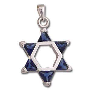 Star of David with Dark Blue Crystals Necklace